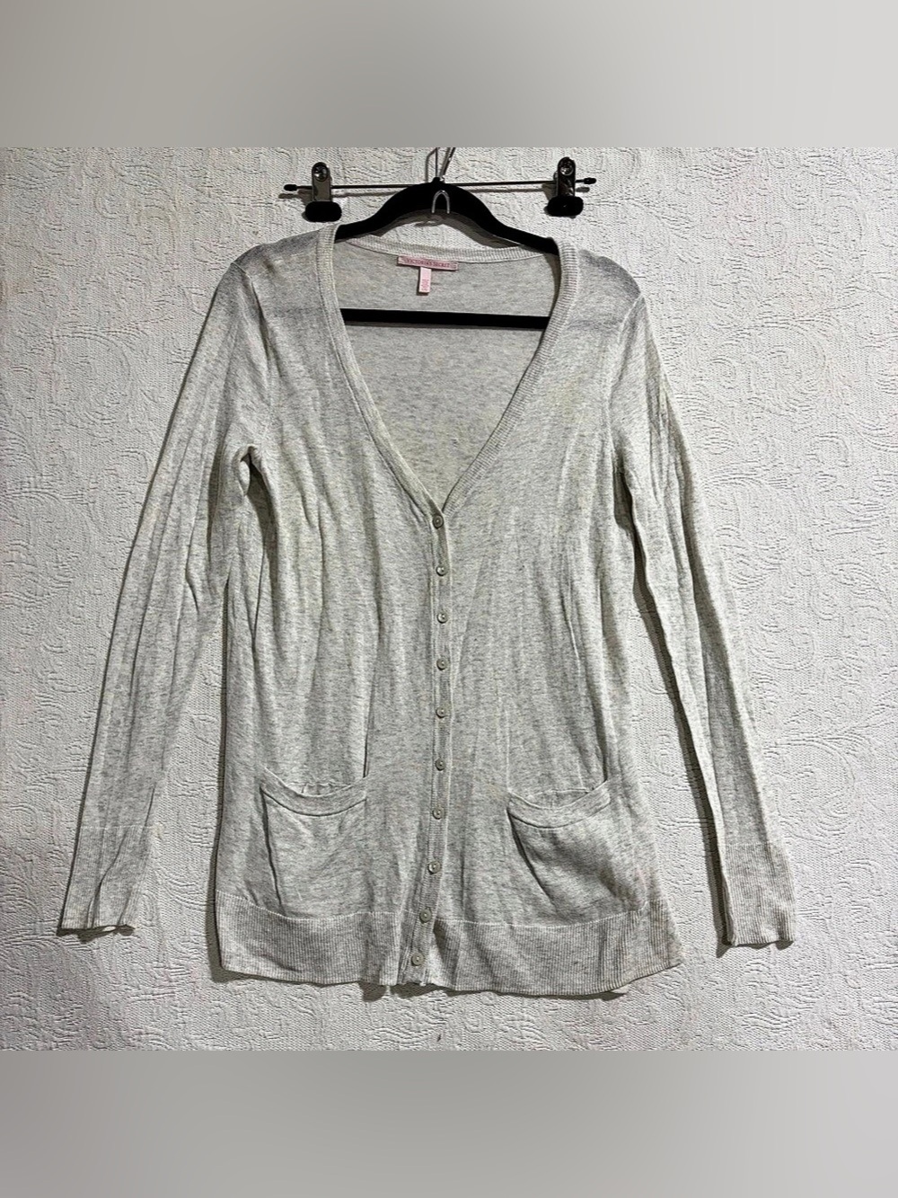 Victoria's Secret Cotton V-Neck Cardigan in Light Gray Size Large